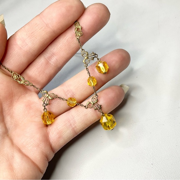 Art Deco Uranium Glass Bows Drops Necklace 20’s/30’s Original Antique - Picture 10 of 10